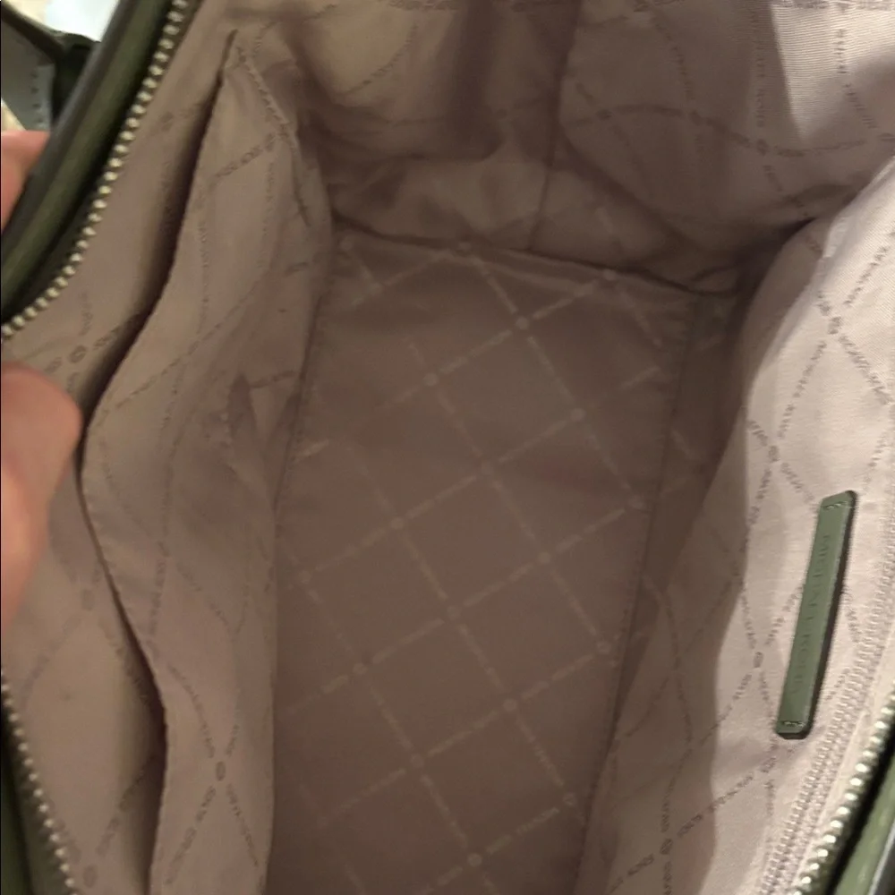 Michael Kors Green with suede Avril top zip satchel